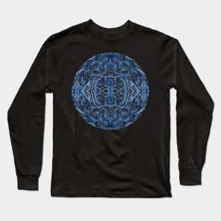 Indigo Blue Watercolor Swirl Pattern Long Sleeve T-Shirt